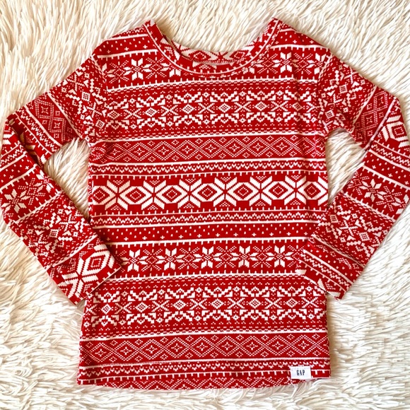 Gap Red Fair Isle Snowflake Christmas Pajama Set Size 4 - Picture 3 of 8